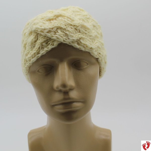 Schleifen-Stirnband mit Zopfmuster - Schafwolle vom EIDER-Schaf