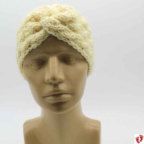 Twisterknoten-Stirnband mit Zopfmuster - Schafwolle vom EIDER-Schaf